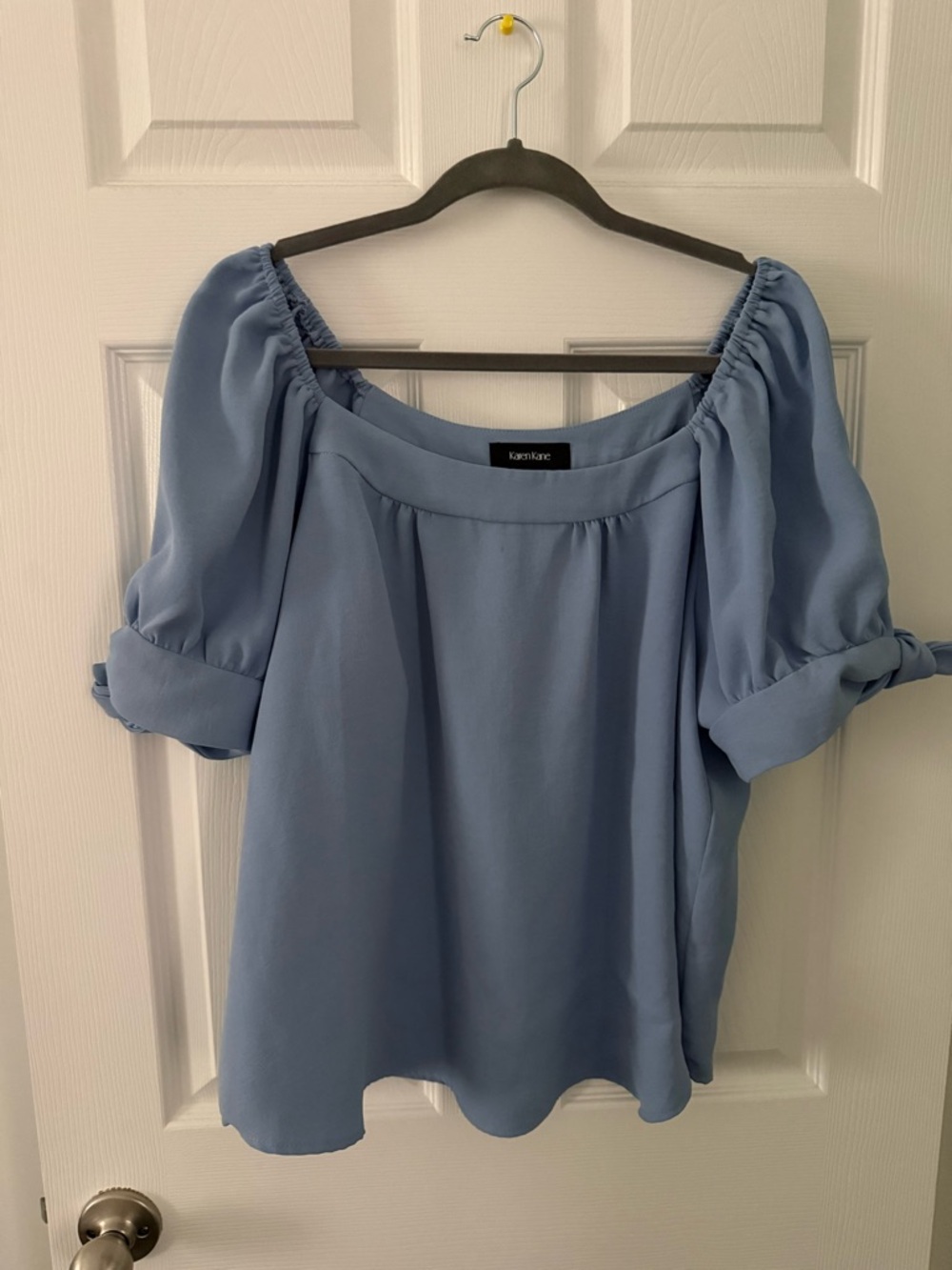 Karen Kane Light Blue Off-Shoulder Puff Sleeve Blouse